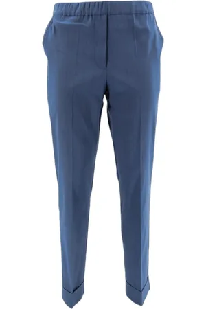 D.EXTERIOR Spodnie, Kobieta, Niebieski, S, Niebieskie lniane spodnie slim-fit z Lurexem