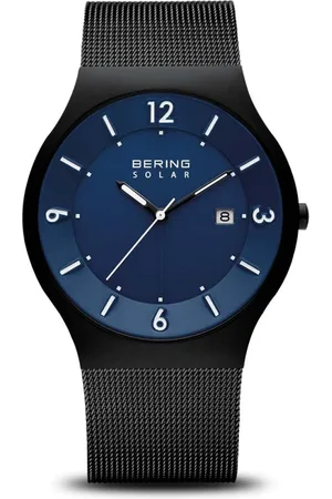 Bering Akcesoria, Mężczyzna, Czarny, ONE SIZE, Męski zegarek słoneczny 40 mm szafirowe szkło 5 ATM bransoleta słoneczna Milanese 14440-227