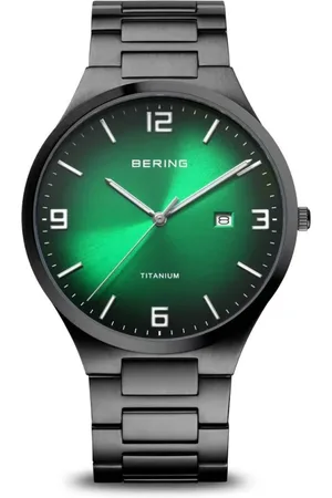 Bering Akcesoria, Mężczyzna, Czarny, ONE SIZE, Męski Zegarek Tytanowy 40 mm Szkło Szafirowe Tytan Smukły Design 10 ATM Bransoleta z Elementami Tytanu 15240-728
