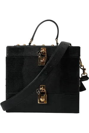 Dolce & Gabbana Torebki, Mężczyzna, Czarny, ONE SIZE, Skóra, Czarna skórzana torba na ramię z wytłoczonym wzorem jaszczurki