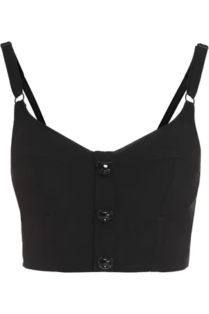 Moschino Koszulki, Kobieta, Czarny, S, Crop Top z guzikami