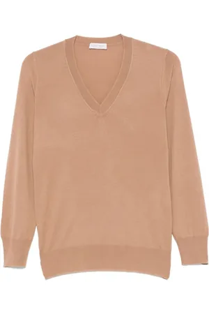 LE TRICOT PERUGIA Swetry, Kobieta, brązowy, M, Brązowy Sweter z wełny z dekoltem w serek