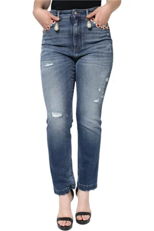 Dolce & Gabbana Jeansy, Kobieta, Niebieski, L, Denim, Ciemnoniebieskie Skinny High Waist Jeansy