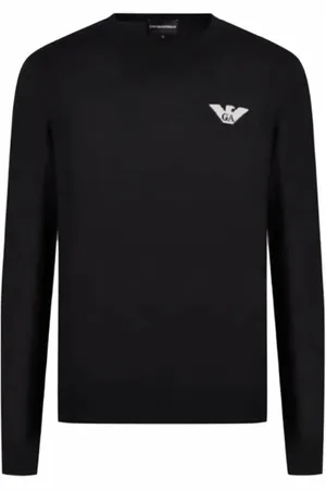 Emporio Armani Bluzy, Mężczyzna, Czarny, XL, Wełna, Sweter z kontrastowym logo z wełny