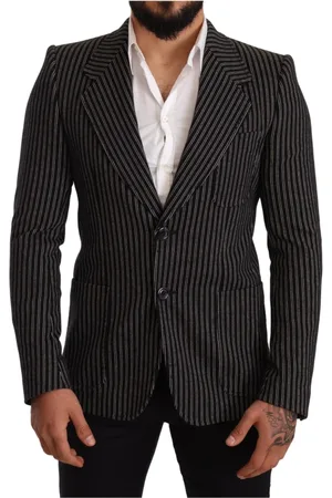 Dolce & Gabbana Kurtki, Mężczyzna, Czarny, M, Pasowany Blezer w Paski z Lniany Czarny