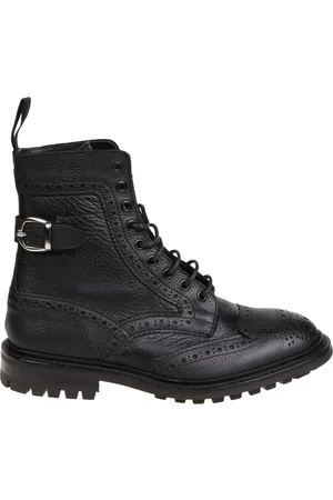 TRICKERS Buty, Mężczyzna, Czarny, 40 1/2 EU, Len, Czarne Buty Commando z Skóry
