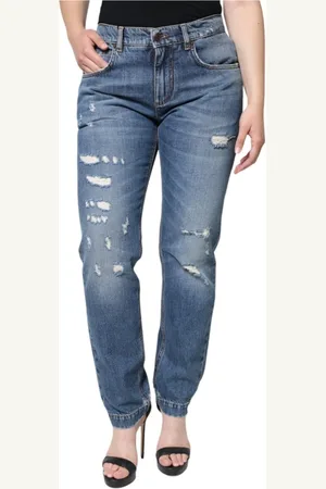 Dolce & Gabbana Jeansy, Kobieta, Niebieski, S, Zniszczone Boyfriend Jeansyy Zamek Błyskawiczny