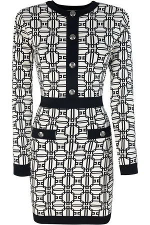 Elisabetta Franchi Sukienki, Kobieta, Biały, S, Poliester, Biała sukienka z monogramem i złotym dodatkiem
