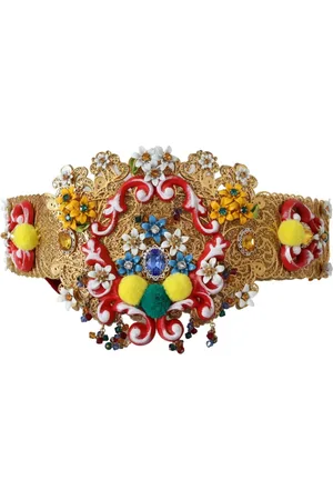 Dolce & Gabbana Akcesoria, Kobieta, Wielobarwność, S, Wełna, Kwiatowy Kryształowy Pas Talii Złoto Wielokolorowy
