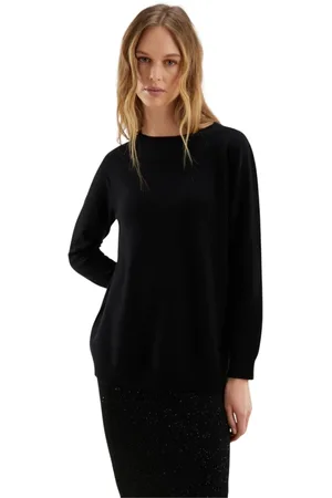 KANGRA CASHMERE Swetry, Kobieta, Czarny, S, Kaszmir, Sweter z wełny i kaszmiru z dekoltem w łódkę
