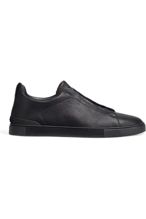 Ermenegildo Zegna Buty, Mężczyzna, Czarny, 42 EU, Len, Czarne niskie skórzane buty sportowe