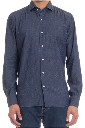 BARBA Koszule, Mężczyzna, Niebieski, 3XL, Denim, Denim Koszula krawiecka z guzikami z perły