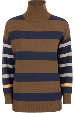 KANGRA CASHMERE Swetry, Kobieta, Niebieski, M, Kaszmir, Pasiasty sweter z wełny i kaszmiru