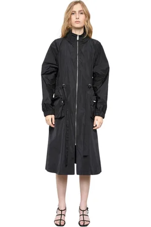 MEIMEIJ Płaszcze, Kobieta, Czarny, S, Stylowy Wodoodporny Trenchcoat z Wysokim Kołnierzem