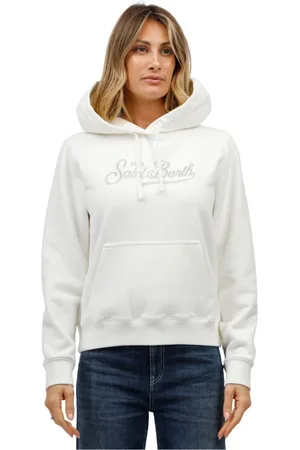 MC2 SAINT BARTH Bluzy, Kobieta, Biały, M, Bluza z kapturem z logo z kryształkami