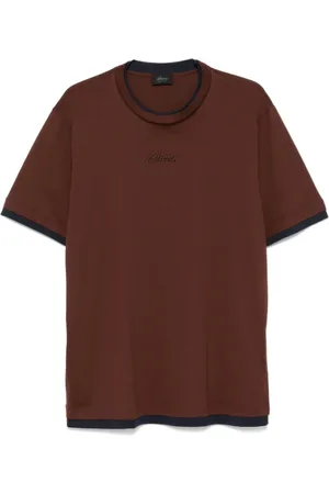 BRIONI Koszulki, Mężczyzna, brązowy, M, Brązowy Bawełniany T-shirt z Haftowanym Logo