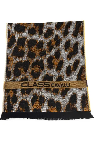 Roberto Cavalli Akcesoria, Mężczyzna, brązowy, ONE SIZE, Szalik z Wzorem Animalier Dodatki