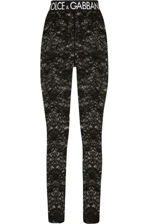 Dolce & Gabbana Spodnie, Kobieta, Czarny, XS, Legginsy z Koronkowym Overlayem Skinny-Fit Czarne