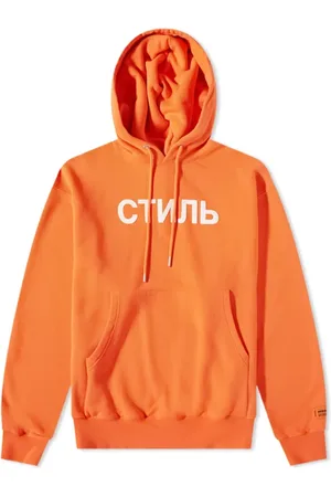 Heron Preston Bluzy, Mężczyzna, Pomarańczowy, S, Ctnmb Logo Hoodie /White Sweatshirt