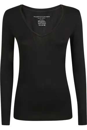 Majestic Koszulki, Kobieta, Czarny, L, Czarne T-shirty i Pola, Mieszanka Wiskozy-Elastan