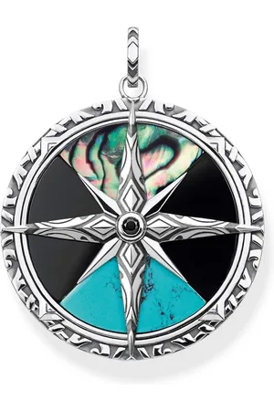 Thomas Sabo Akcesoria, Mężczyzna, Wielobarwność, ONE SIZE, Wisiorek Kompas Duży 925 Srebro, Czernione Pe 834-979-7