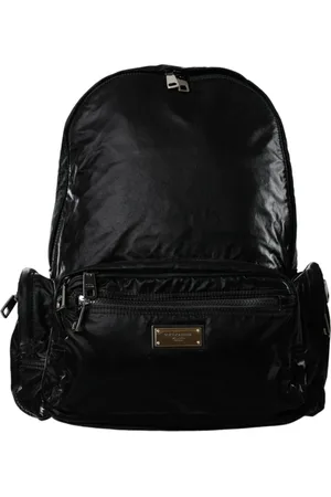 Dolce & Gabbana Torebki, unisex, Czarny, ONE SIZE, Skóra, Czarny Pleciony Plecak z Logo