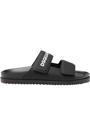 Dsquared2 Buty, Mężczyzna, Czarny, 42 EU, Skóra, Czarne Logo Slides z Paskami na rzep