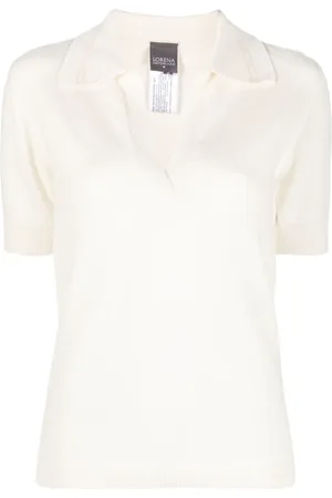 LORENA ANTONIAZZI Koszulki, Kobieta, Biały, L, Kaszmir, Casual Sweter Polo w Białym