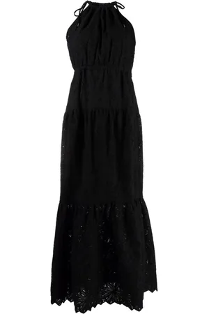 Michael Kors Sukienki, Kobieta, Czarny, S, Czarna Bawełniana Sukienka Maxi Haftowana