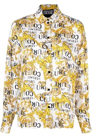 VERSACE Bluzki, Kobieta, Wielobarwność, XS, Biała Koszula z Długim Rękawem z Wiskozy