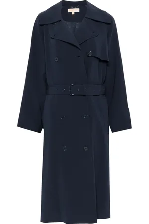 Michael Kors Płaszcze, Kobieta, Niebieski, S, Poliester, Niebieski Płaszcz Trench z Paskiem