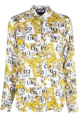 VERSACE Bluzki, Kobieta, Wielobarwność, S, Biała Koszula z Logo Couture z Długim Rękawem