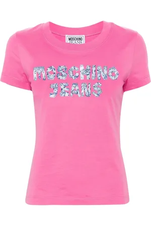 Moschino Koszulki, Kobieta, Różowy, S, Różowa Bawełniana Koszulka z Krótkim Rękawem