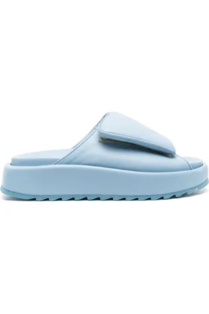 Gia Borghini Buty, Kobieta, Niebieski, 38 1/2 EU, Niebieskie Skórzane Casual Otwarte Chodaki
