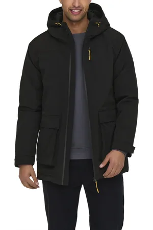 Only & Sons Kurtki, Mężczyzna, Czarny, L, Czarny Parka Sportowy Płaszcz