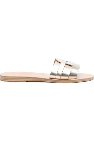 Ancient Greek Sandals Buty, Kobieta, Szary, 39 EU, Len, Srebrne skórzane płaskie sandały