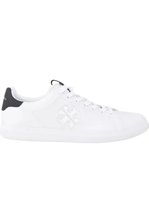 Tory Burch Buty, Kobieta, Biały, 37 1/2 EU, Skóra, Białe skórzane sneakersy Howell Logo