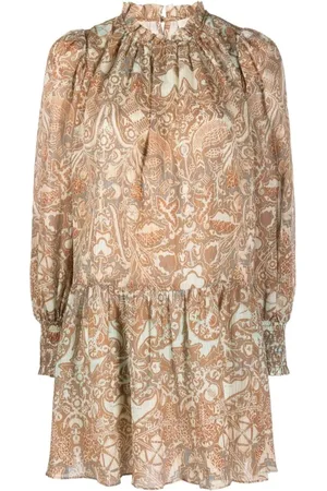 ULLA JOHNSON Sukienki, Kobieta, brązowy, XS, Bawełna, Casual Mini Sukienka Wielokolorowa Bawełna Wiskoza