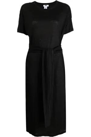 DKNY Sukienki, Kobieta, Czarny, M, Casual Czarna Lniana Bluzka z Wiązaniem