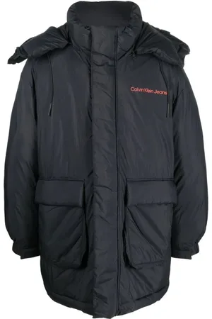 Calvin Klein Płaszcze, Mężczyzna, Czarny, L, Nylon, Czarna Puchowa Kurtka