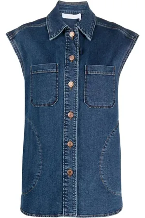 See by Chloé Kurtki, Kobieta, Niebieski, M, Niebieska Jeansyowa Kamizelka Casual