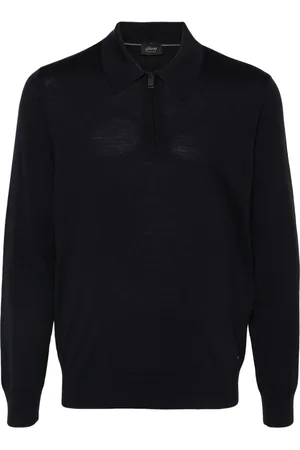BRIONI Koszulki, Mężczyzna, Niebieski, XL, Niebieski Polo z Długim Rękawem na Zamek