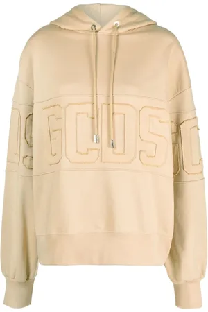 GCDS Bluzy, Kobieta, brązowy, S, Brązowy Bluza z Kapturem z Logo Styl Casual