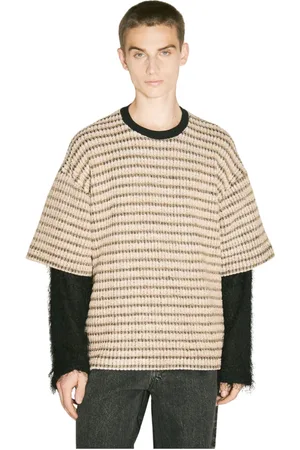 SONG FOR THE MUTE Swetry, Mężczyzna, Beżowy, S, Rayon, Fuzzy Sleeve Double-Layered Sweater