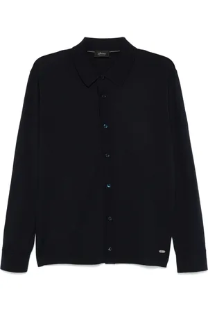 BRIONI Koszulki, Mężczyzna, Niebieski, M, Niebieska Koszulka Polo-neck z Długim Rękawem