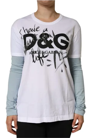 Dolce & Gabbana Koszulki, Kobieta, Biały, L, Biała Koszulka z Logo z Bawełny