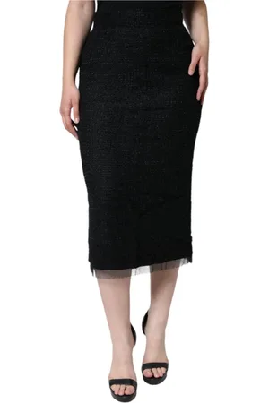 Dolce & Gabbana Spódnice, Kobieta, Czarny, S, Bawełna, Czarna Wełniana Spódnica Midi Zamek