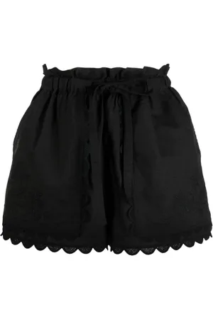 ULLA JOHNSON Szorty, Kobieta, Czarny, L, Casual Czarne Szorty z Lnu i Bawełny