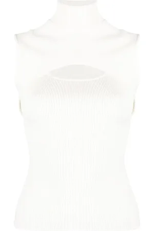 Simkhai Koszulki, Kobieta, Beżowy, L, Len, Turtleneck Cut Out Blouse