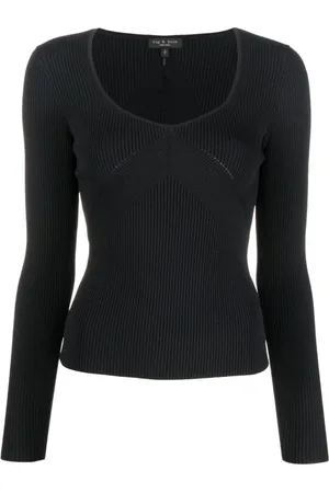 RAG&BONE Swetry, Kobieta, Czarny, XL, Nylon, Czarny Sweter Casual z Długim Rękawem
